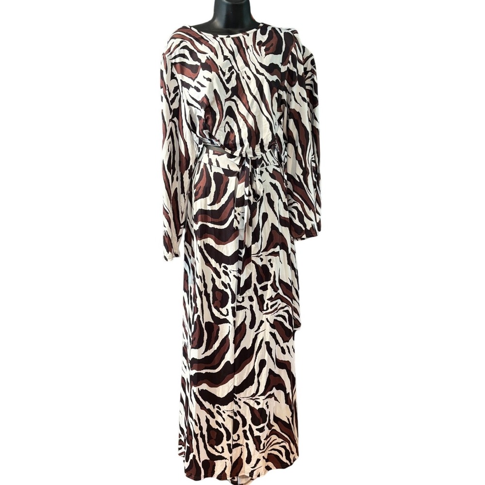 Zebra Print 2 Piece Set Crop Top Maxi Skirt Brown Cream 2XL NWOT
